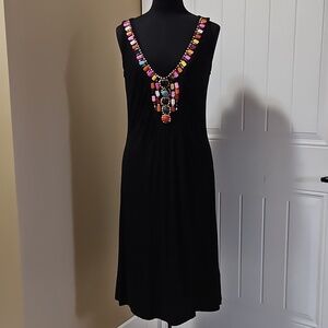 Tribal Black Chunky Bead Sleeveless Rayon Dress M